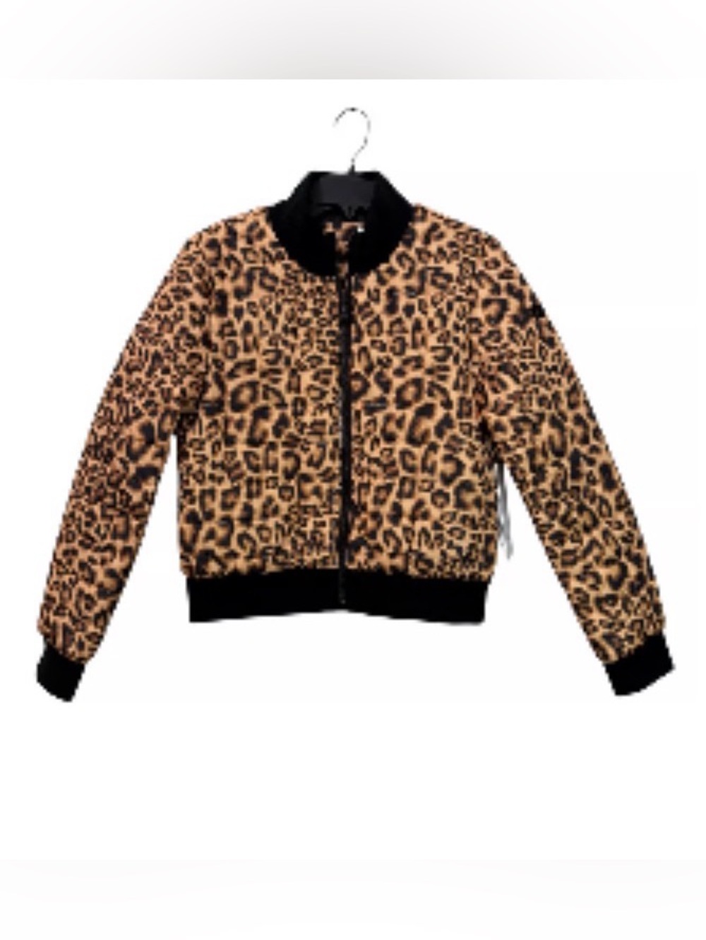 Nicole Miller Leopard Print Bomber Jacket in Tan and Black